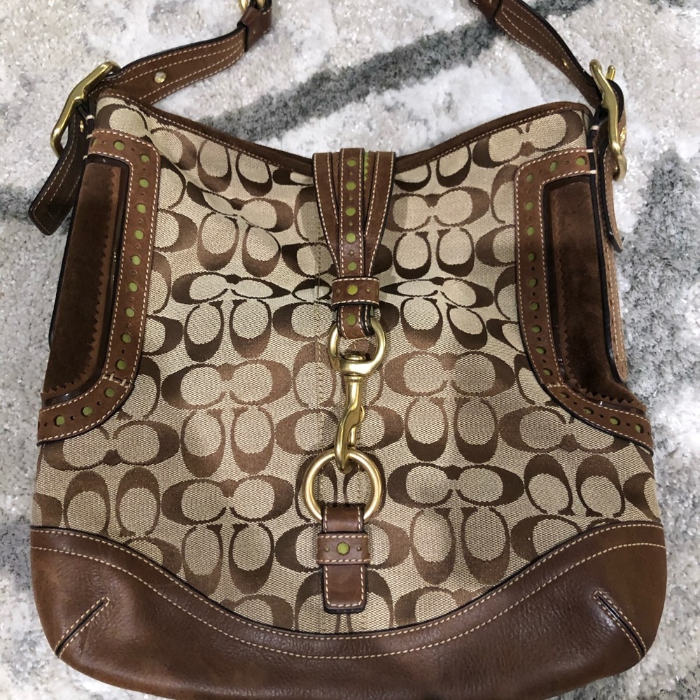 Coach Signature Shoulder Bag (Green & Brown)